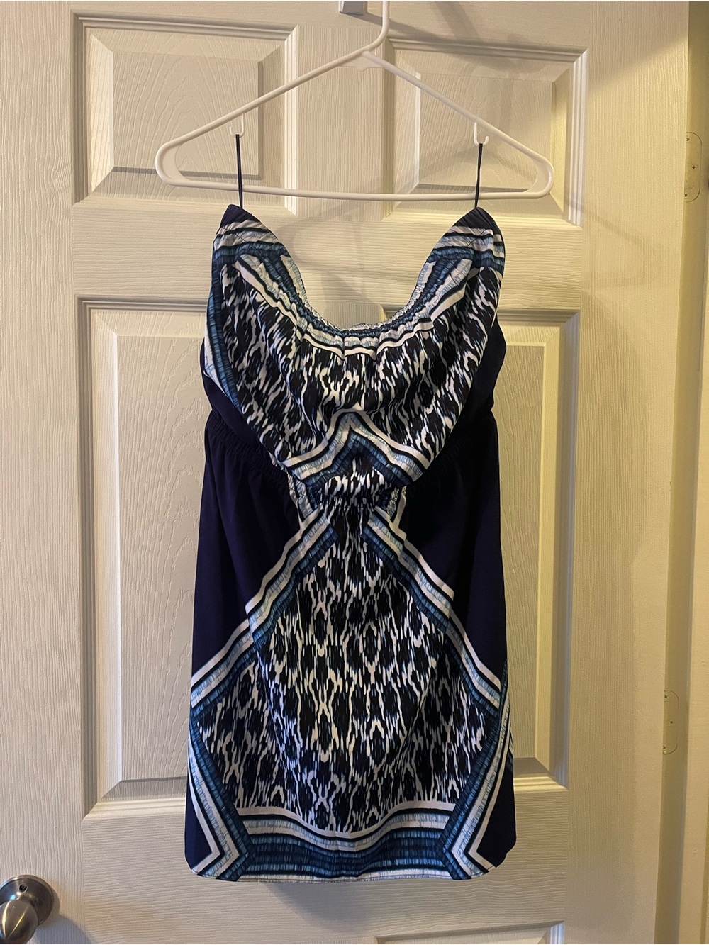 Express Navy Blue and White Strapless Dress